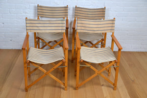 Vintage folding deck chairs / pinstripe canvas & timber