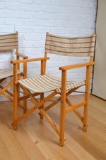 Load image into Gallery viewer, Vintage folding deck chairs / pinstripe canvas &amp; timber
