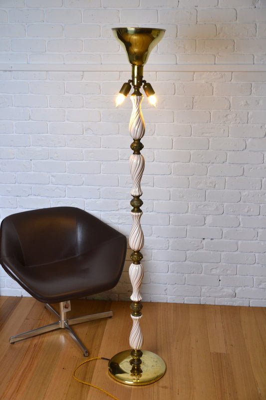 Mid Century unique Italian brass & ceramic floor lamp