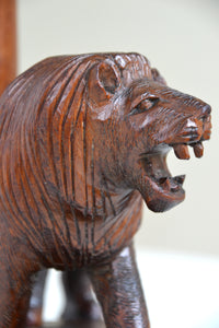 Vintage Teak Lion carved figured lamp