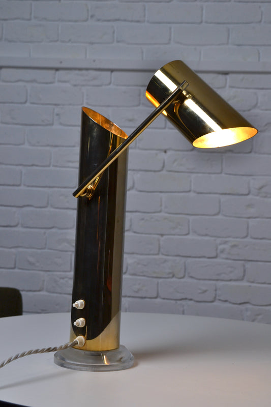 Unique vintage Italian 1970s adjustable brass lamp by Angelo Lelli for Arredoluce