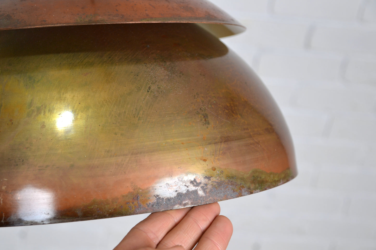 Mid century copper oxidised layered pendant light by LightCraft USA