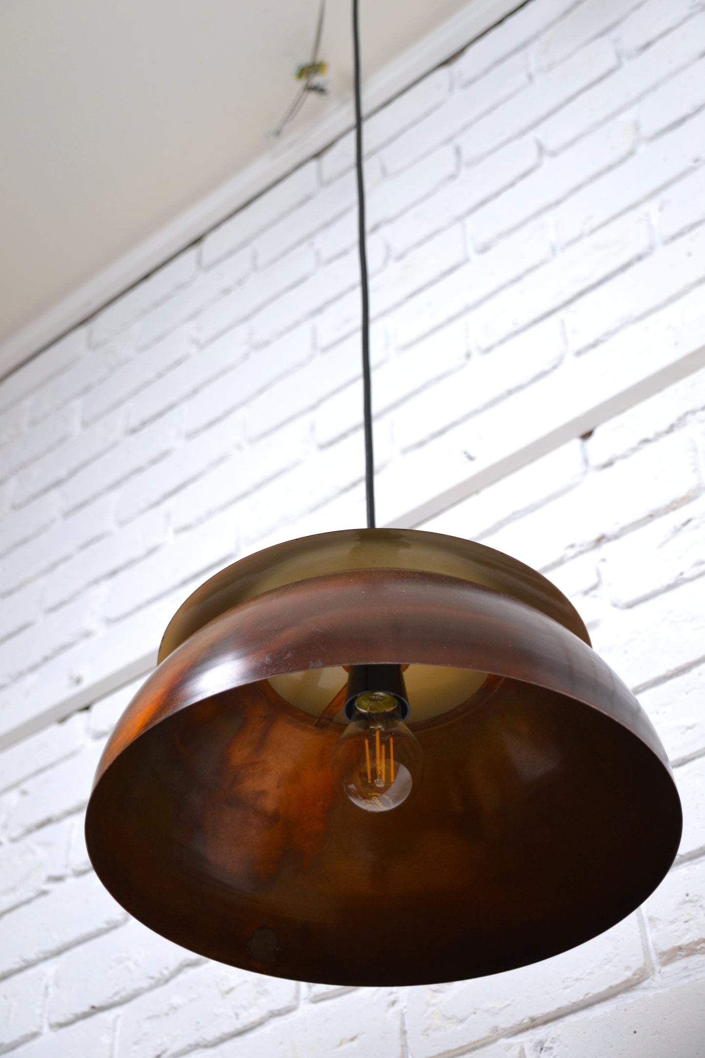 Mid century copper oxidised layered pendant light by LightCraft USA