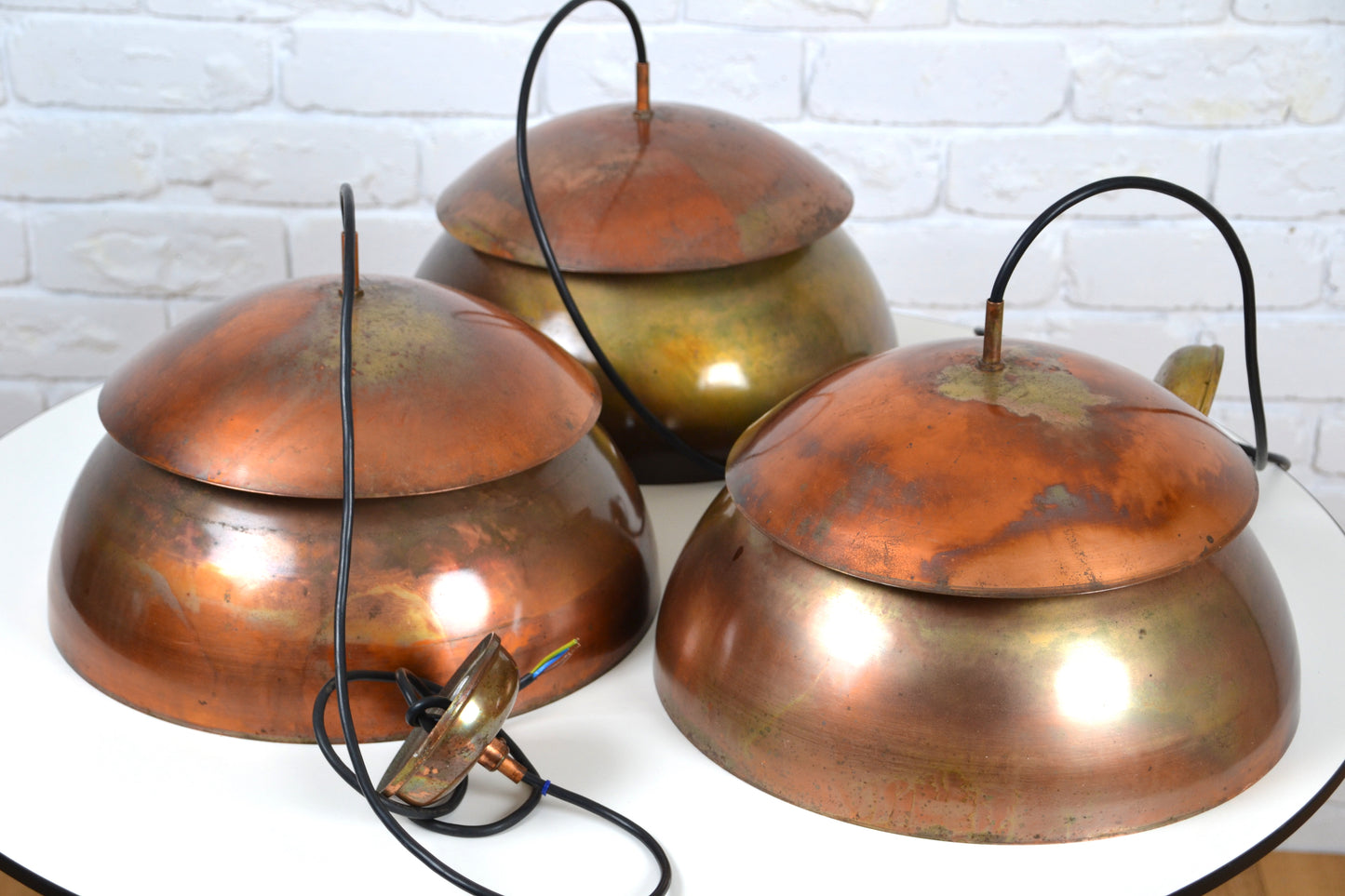 Mid century copper oxidised layered pendant light by LightCraft USA