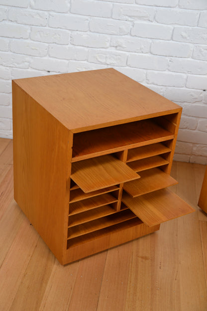 Industrial Oak side table / bedside drawer / pigeon hole cabinet