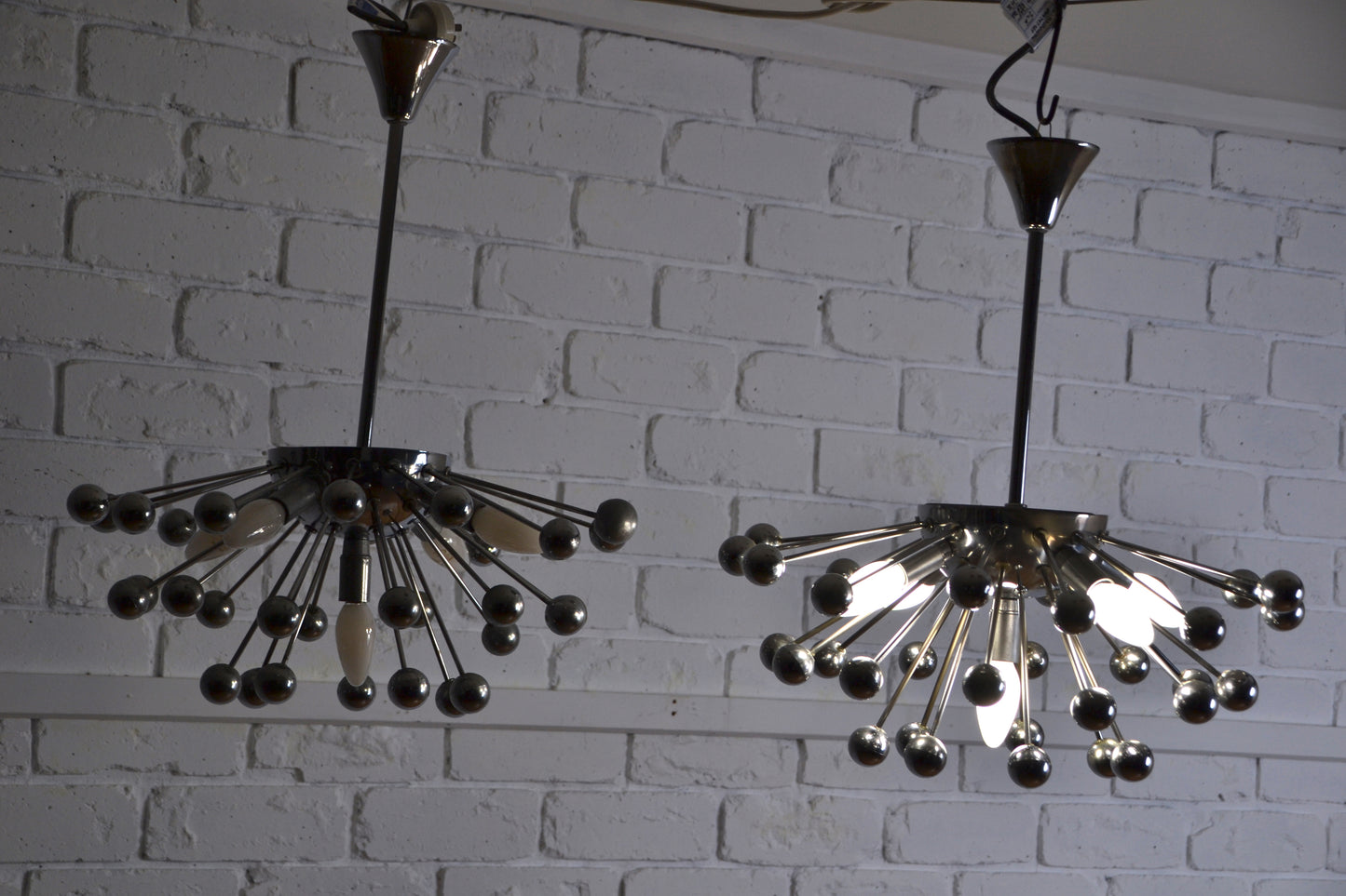 Pair vintage Sputnik style 5 globe pendant lights