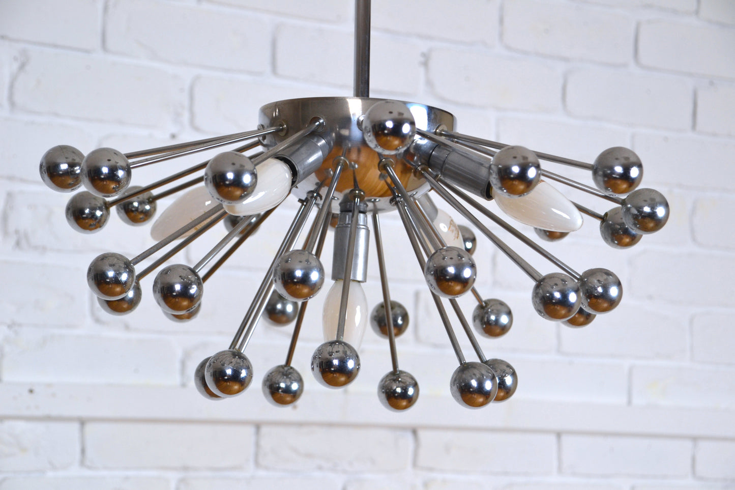 Pair vintage Sputnik style 5 globe pendant lights