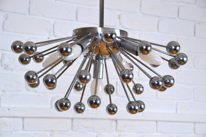 Pair vintage Sputnik style 5 globe pendant lights