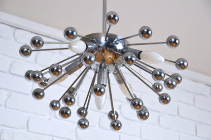 Pair vintage Sputnik style 5 globe pendant lights