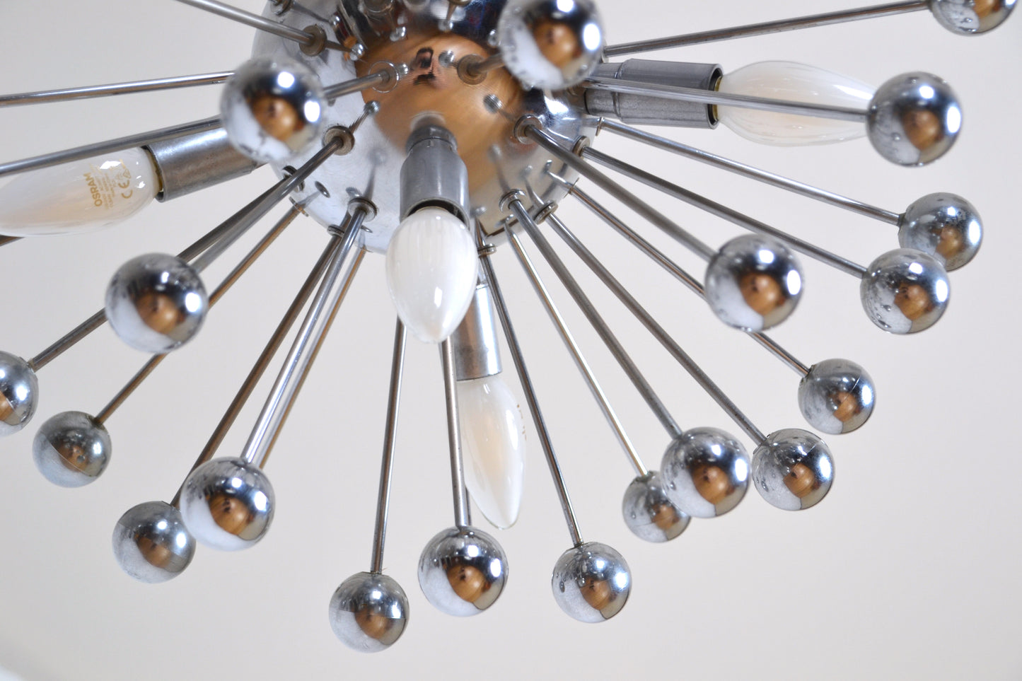 Pair vintage Sputnik style 5 globe pendant lights