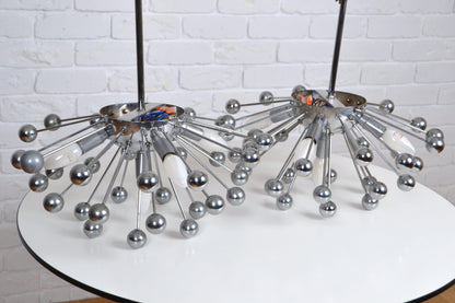 Pair vintage Sputnik style 5 globe pendant lights