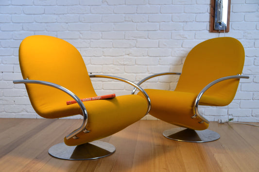 Verner Panton 123 Lounge swivel armchairs Fritz Hansen Denmark 1975 RESTORED Eco wool