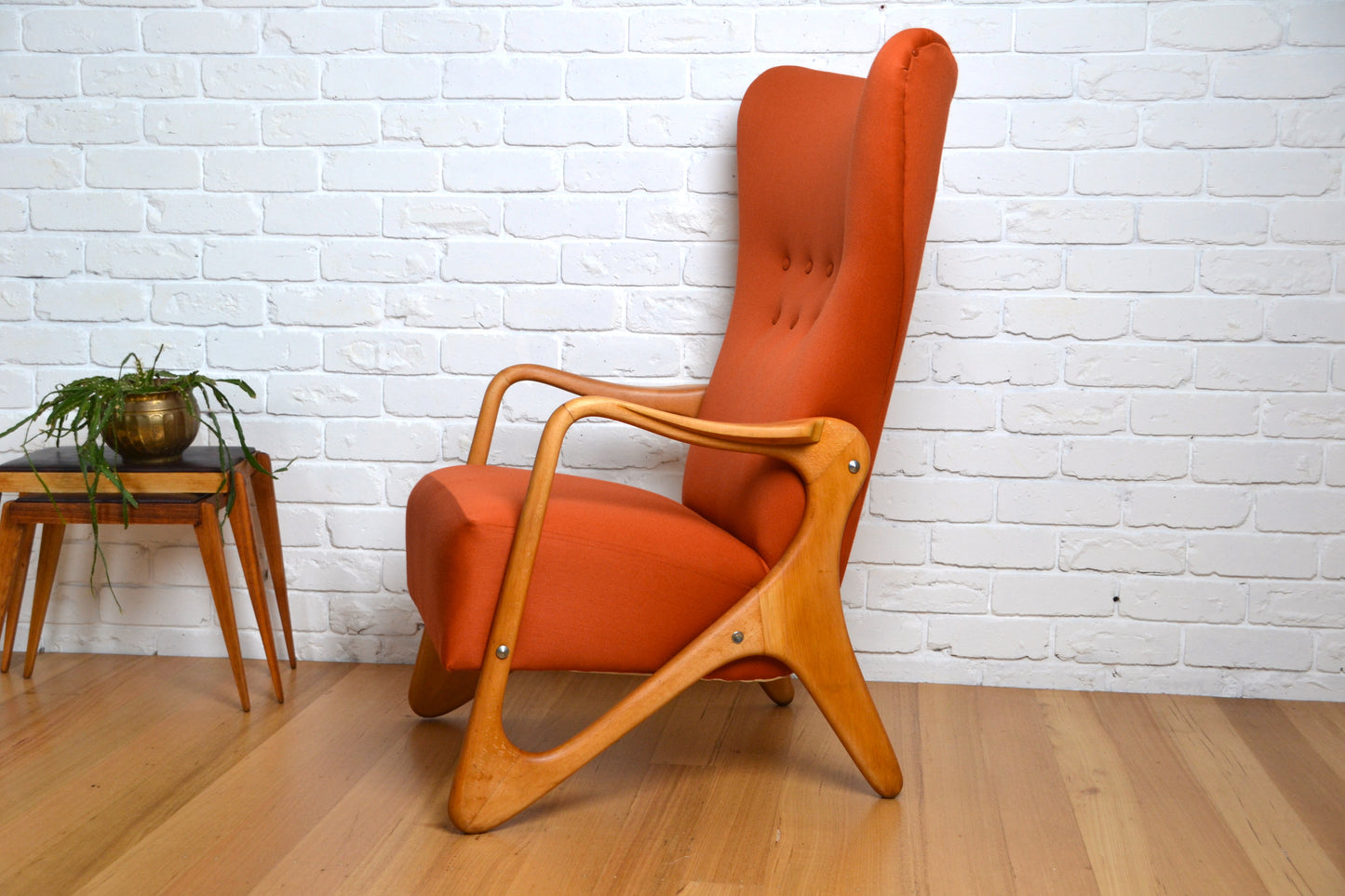 Stunning *Rare Mid century Italian wingback armchair - restored pure wool