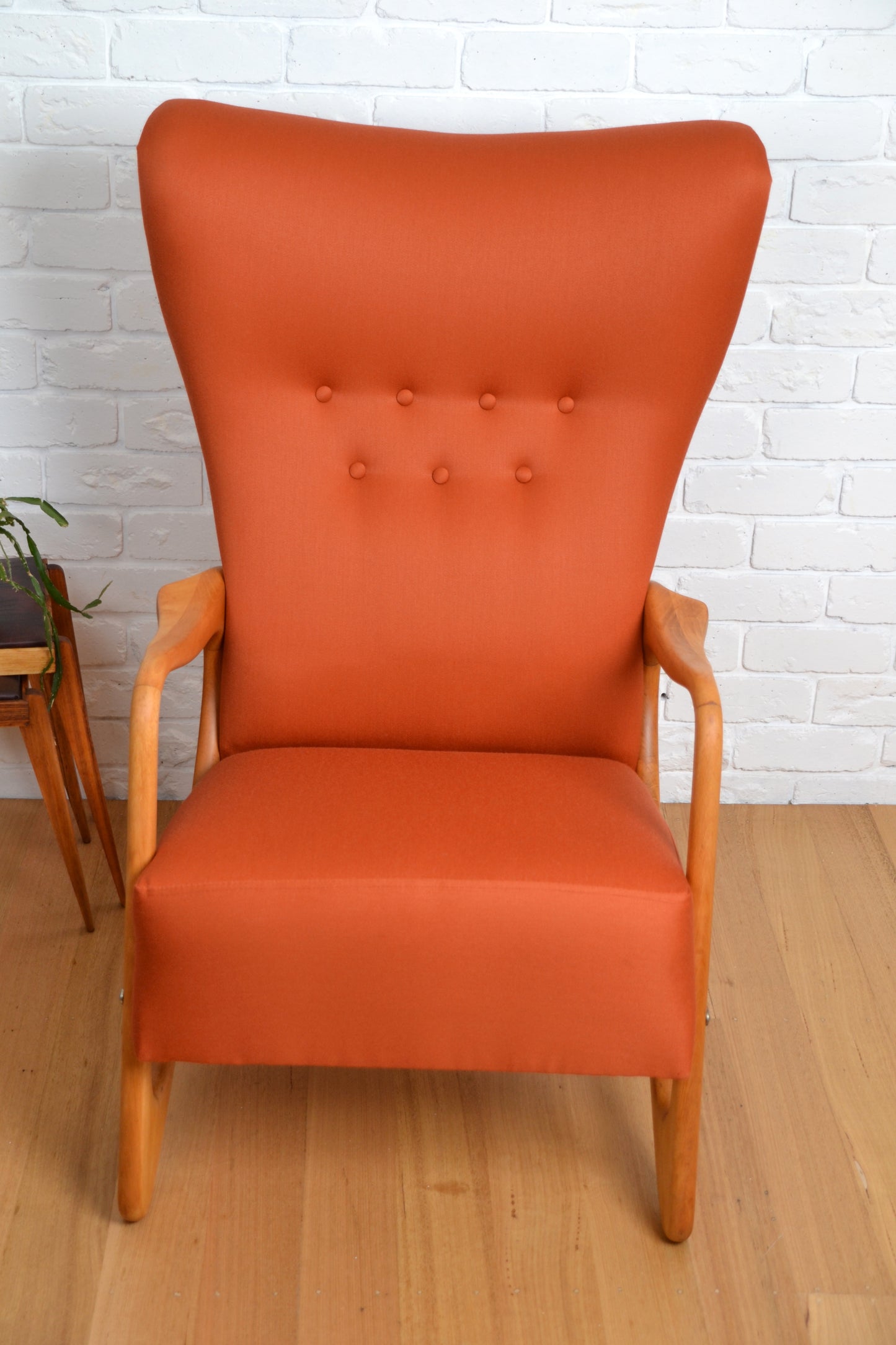 Stunning *Rare Mid century Italian wingback armchair - restored pure wool