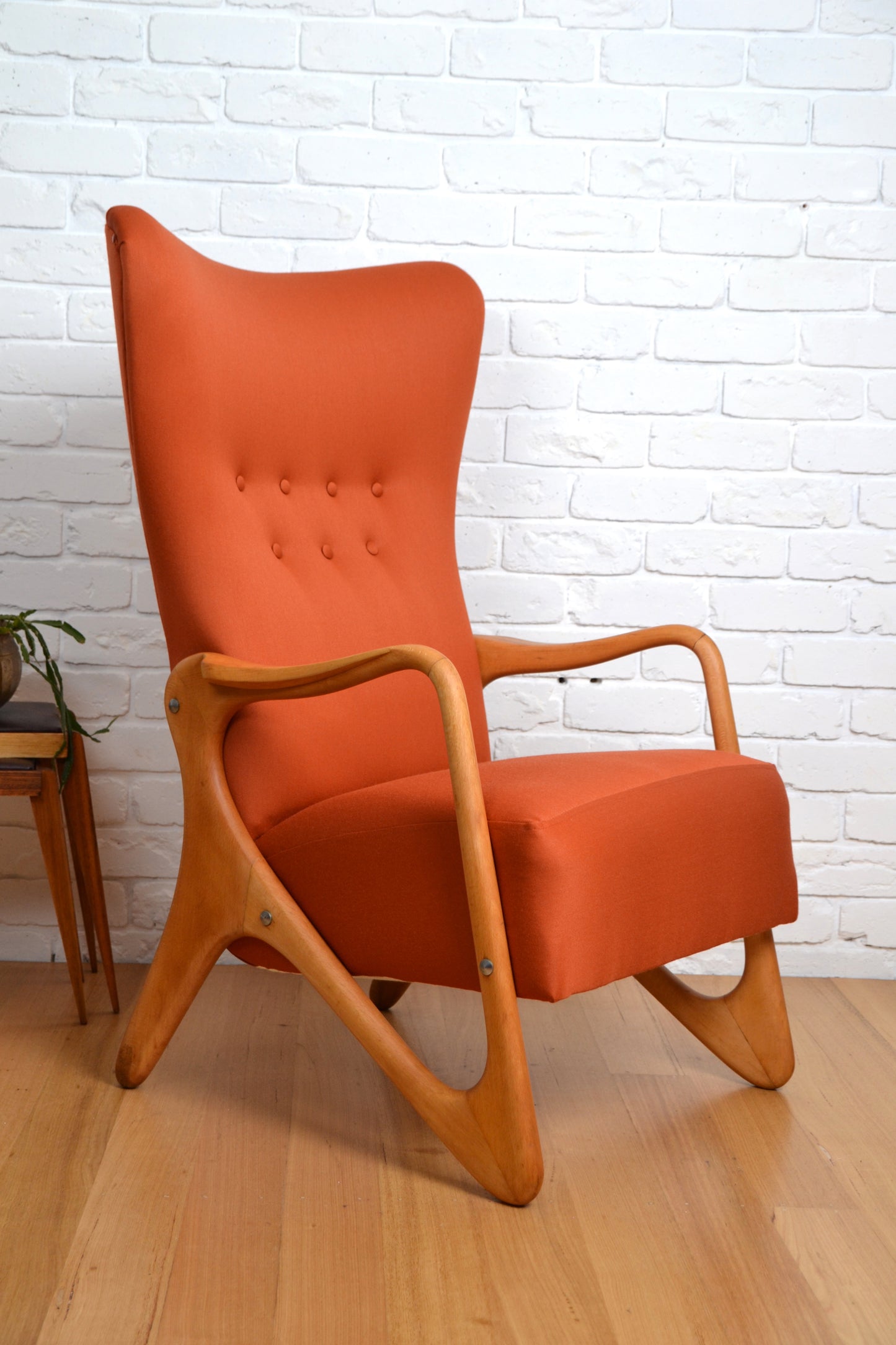 Stunning *Rare Mid century Italian wingback armchair - restored pure wool