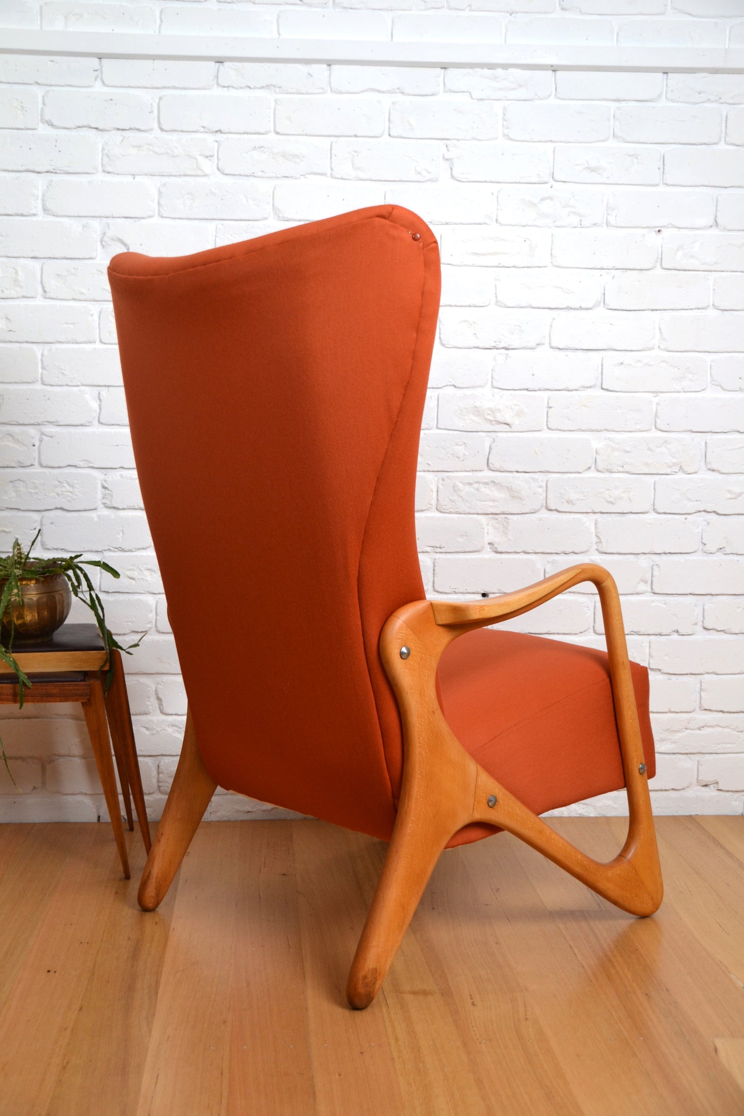 Stunning *Rare Mid century Italian wingback armchair - restored pure wool