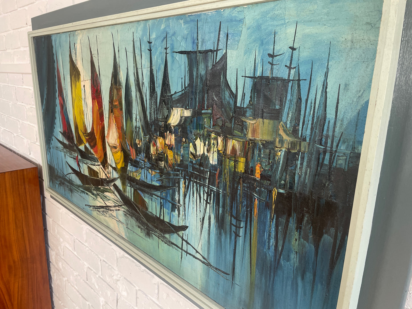 Mid century 1950s oil painting by Zahlau / sail boats