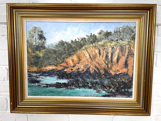 Framed oil painting - eroding cliff formation