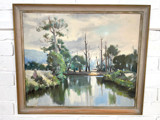 Mid century art work "bright morning on the Yarra" 1959 Laurence D Kermond